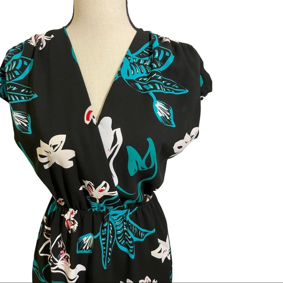 Halogen Dress faux wrap pullover floral elastic waist size XX-Small. Pockets - Picture 3 of 12